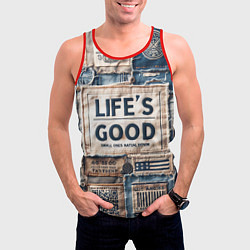 Майка-безрукавка мужская Жизнь хороша-пэчворк, цвет: 3D-красный — фото 2