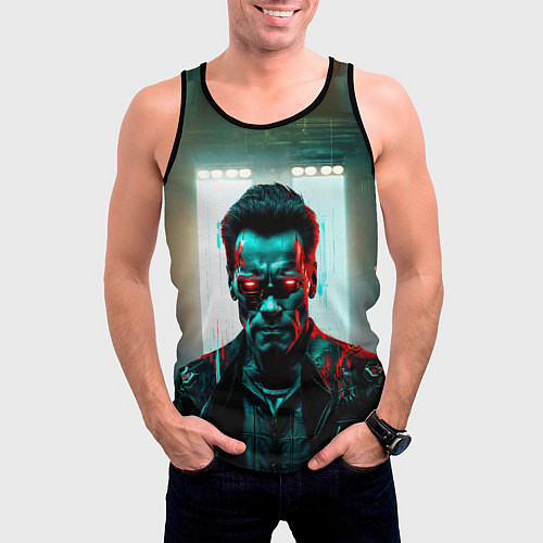 Мужская майка без рукавов Киберпанк портрет терминатора / 3D-Черный – фото 3
