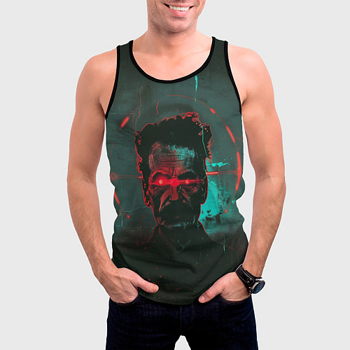 Мужская майка без рукавов Старик со светящимися красными глазами / 3D-Черный – фото 3