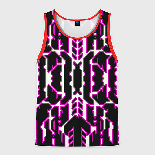 Мужская майка без рукавов Техно белые линии с розовой обводкой на чёрном фон / 3D-Красный – фото 1