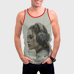 Майка-безрукавка мужская Девушка в кибернетических наушниках, цвет: 3D-красный — фото 2