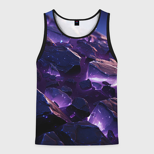 Мужская майка без рукавов Фиолетовые неоновые камни со светом / 3D-Черный – фото 1