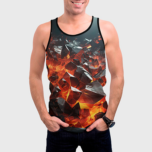 Мужская майка без рукавов Взрыв камней в красном неоне / 3D-Черный – фото 3