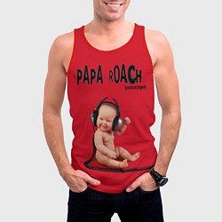 Майка-безрукавка мужская Papa Roach - baby with headphones, цвет: 3D-красный — фото 2