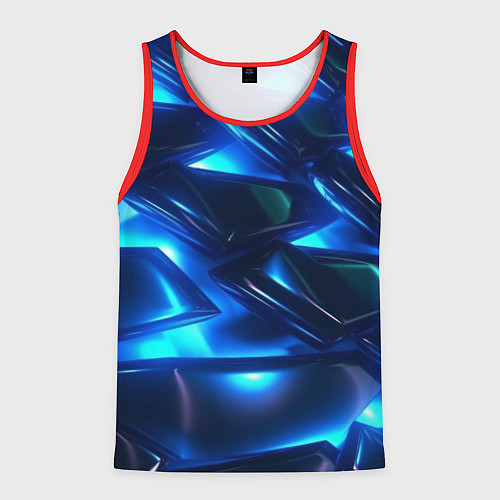 Мужская майка без рукавов Синие абстрактные неоновые плиты / 3D-Красный – фото 1