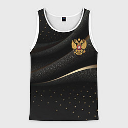 Мужская майка без рукавов Золотой герб России на черно-золотой текстуре
