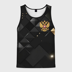 Мужская майка без рукавов Золотой герб России на черно-золотой текстуре
