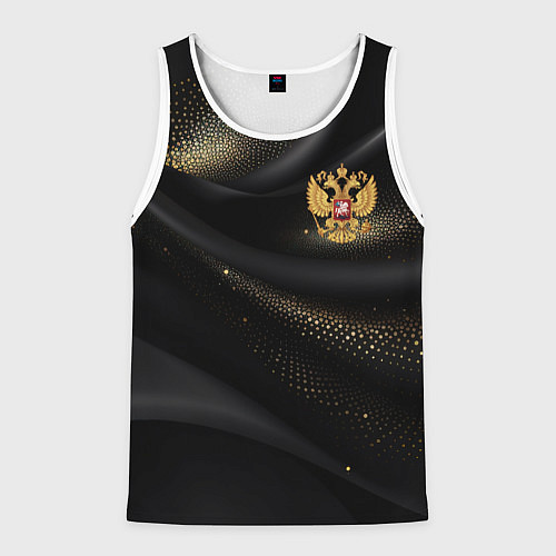Мужская майка без рукавов Золотой герб России на черно-золотой текстуре / 3D-Белый – фото 1