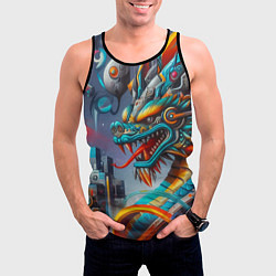 Майка-безрукавка мужская Фантастическая композиция с драконом - нейросеть, цвет: 3D-черный — фото 2