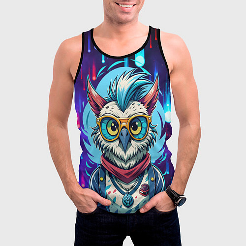 Мужская майка без рукавов Сова модница на стиле / 3D-Черный – фото 3