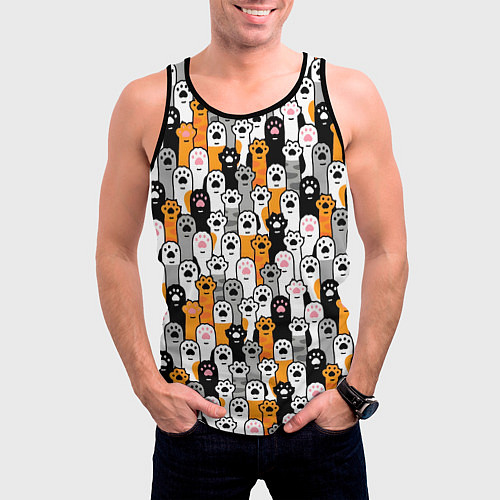 Мужская майка без рукавов Кошачьи лапы / 3D-Черный – фото 3