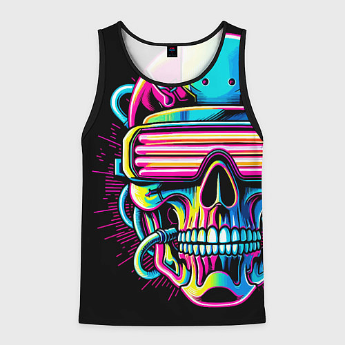 Мужская майка без рукавов Cyber skull - ai art neon / 3D-Черный – фото 1