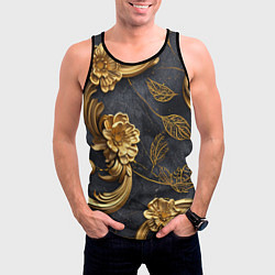 Майка-безрукавка мужская Золотые объемные узоры на ткани, цвет: 3D-черный — фото 2