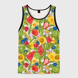 Мужская майка без рукавов Фрукты на цветочном фоне