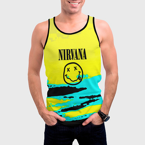 Мужская майка без рукавов Nirvana краски кислотные / 3D-Черный – фото 3