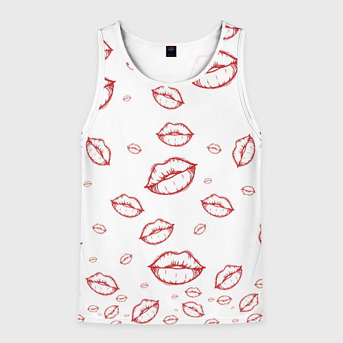 Мужская майка без рукавов Паттерн красные губы на белом - lips classic / 3D-Белый – фото 1