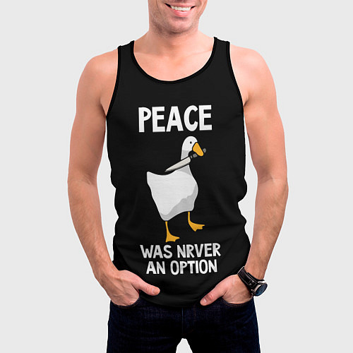 Мужская майка без рукавов Белый гусь с кухонным ножом / 3D-Черный – фото 3