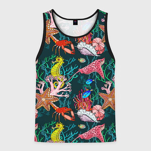 Мужская майка без рукавов Морская жизнь под водой - паттерн с звёздами и кон / 3D-Черный – фото 1