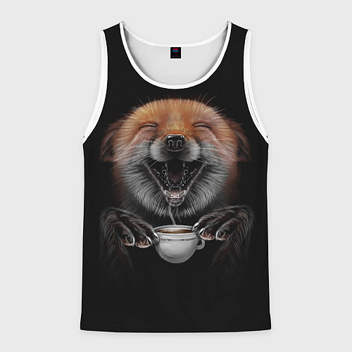 Мужская майка без рукавов Лис с чашечкой кофе / 3D-Белый – фото 1