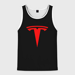 Майка-безрукавка мужская Tesla red logo, цвет: 3D-белый