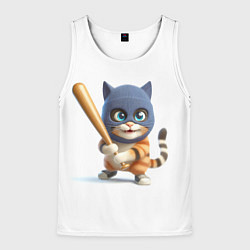 Мужская майка без рукавов Прикольный котёнок с бейсбольной битой и в балакла