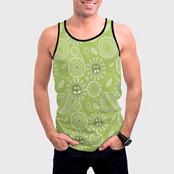 Майка-безрукавка мужская Зеленый цветочный - паттерн смайлики, цвет: 3D-черный — фото 2