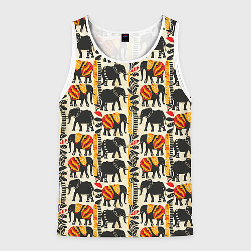 Мужская майка без рукавов Африканские узор слон / 3D-Белый – фото 1