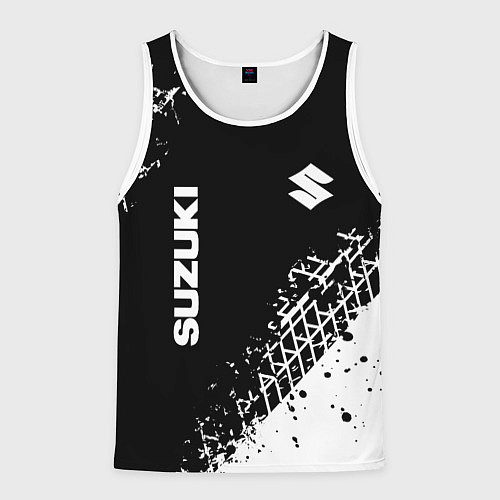 Мужская майка без рукавов Сузуки: следы от шин / 3D-Белый – фото 1