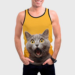 Майка-безрукавка мужская Удивленный кот, цвет: 3D-черный — фото 2