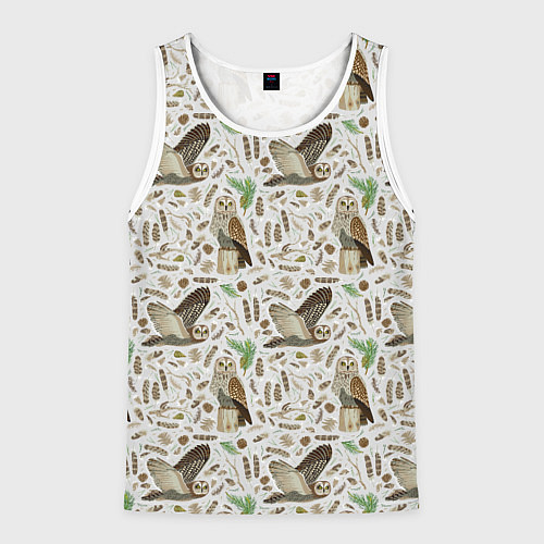 Мужская майка без рукавов Совы и перья / 3D-Белый – фото 1
