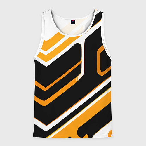 Мужская майка без рукавов Чёрно-жёлтые полосы на белом фоне / 3D-Белый – фото 1