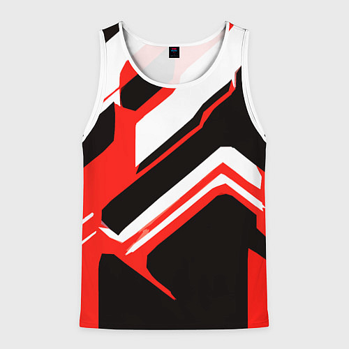 Мужская майка без рукавов Бело-красные линии на чёрном фоне / 3D-Белый – фото 1
