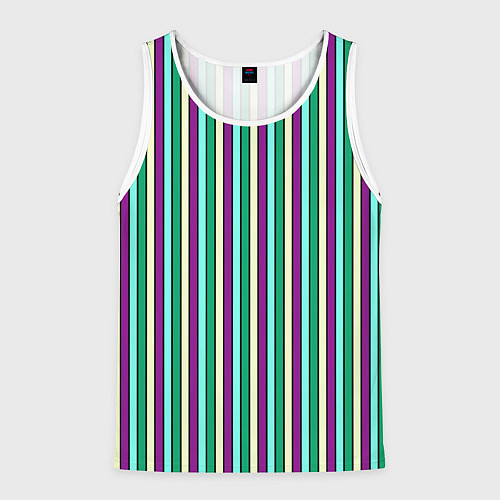 Мужская майка без рукавов Фиолетово-зелёный полосатый / 3D-Белый – фото 1