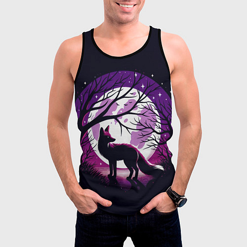 Мужская майка без рукавов Лис и лунная ночь / 3D-Черный – фото 3