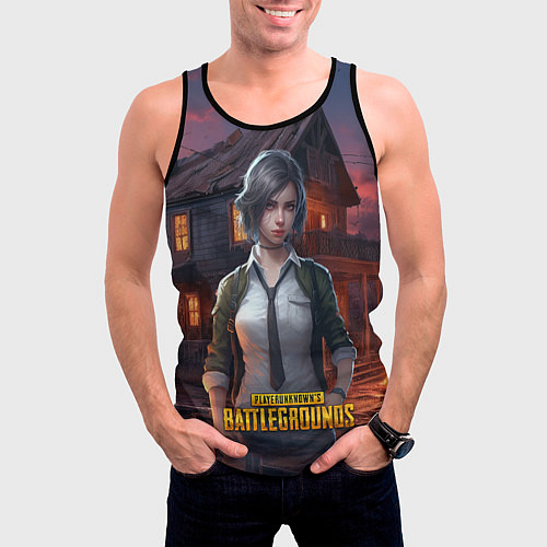 Мужская майка без рукавов PUBG девушка в игре / 3D-Черный – фото 3