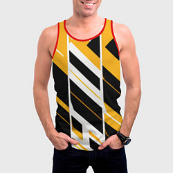 Майка-безрукавка мужская Black and yellow stripes on a white background, цвет: 3D-красный — фото 2