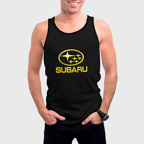 Мужская майка без рукавов Subaru logo yellow / 3D-Черный – фото 3