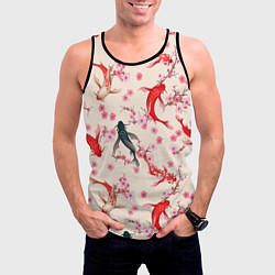 Майка-безрукавка мужская Разноцветные рыбы кои, цвет: 3D-черный — фото 2