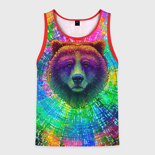Мужская майка без рукавов Разноцветный неоновый медведь / 3D-Красный – фото 1