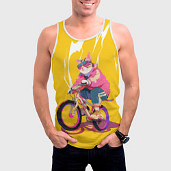 Майка-безрукавка мужская Кот на велосипеде жёлтый фон, цвет: 3D-белый — фото 2