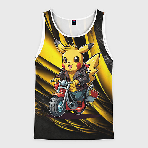 Мужская майка без рукавов Пикачу на красном мотоцикле / 3D-Белый – фото 1