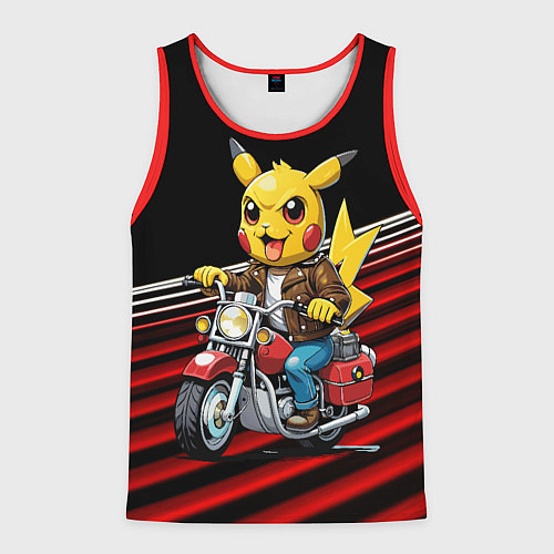 Мужская майка без рукавов Пикачу байкер на мотоцикле / 3D-Красный – фото 1