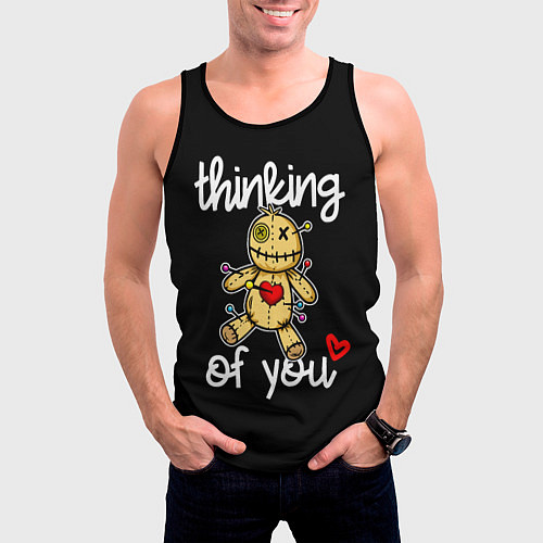 Мужская майка без рукавов Думаю о тебе - кукла вуду / 3D-Черный – фото 3