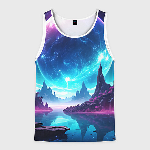 Мужская майка без рукавов Космический пейзаж - планеты / 3D-Белый – фото 1