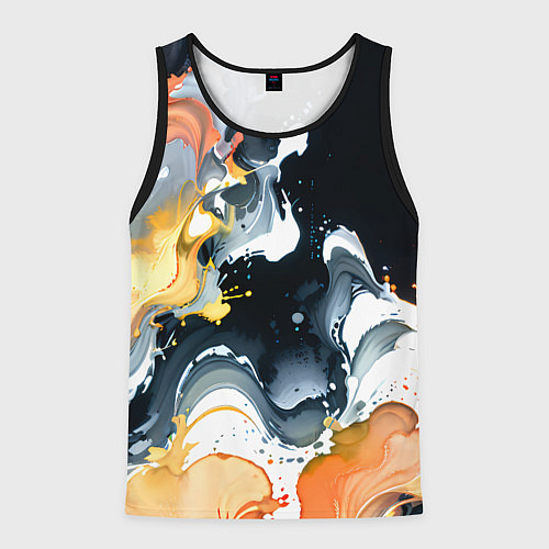 Мужская майка без рукавов Белые и персиковые разводы на черном фоне / 3D-Черный – фото 1