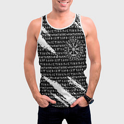 Майка-безрукавка мужская Все руны и вегвизир в круге рун на груди, цвет: 3D-белый — фото 2