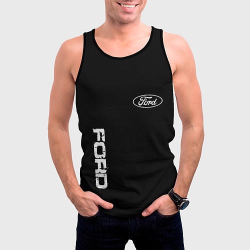 Мужская майка без рукавов Ford logo white steel / 3D-Черный – фото 3