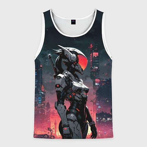 Мужская майка без рукавов Девушка-андроид в футуристичной броне / 3D-Белый – фото 1
