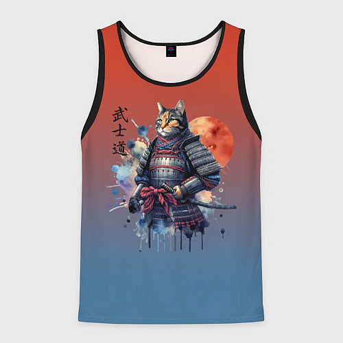Мужская майка без рукавов Кот самурай - бусидо / 3D-Черный – фото 1