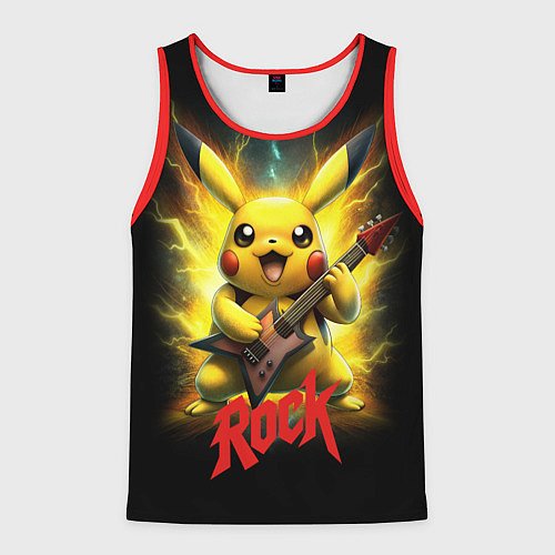 Мужская майка без рукавов Пикачу рок звезда с электрогитарой / 3D-Красный – фото 1